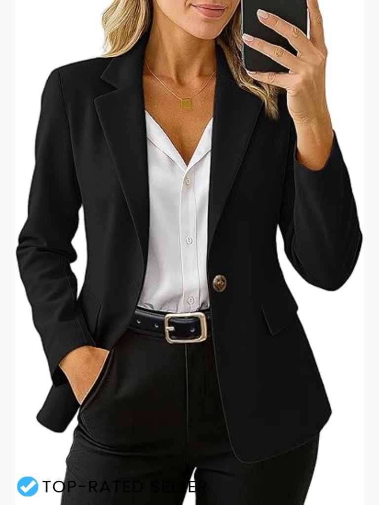 Classic Blazer Notch Lapel Open Front Business Casual Office Wear Polyester